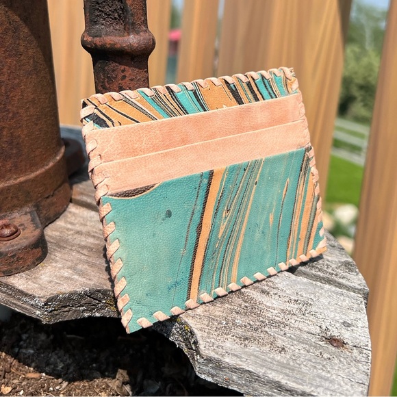 Gift🔥NEW Handmade Genuine Cowhide Card holder Leather wallet brown Unique boho - Picture 2 of 2